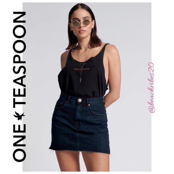 ONE TEASPOON 2020 High Waist Mini Denim Skirt Fox Black 30 NWT - Picture 1 of 5